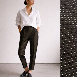 Sylvia Heisel Vintage Black Gold Woven Silk Tapered Trousers Avant Garde Size 4